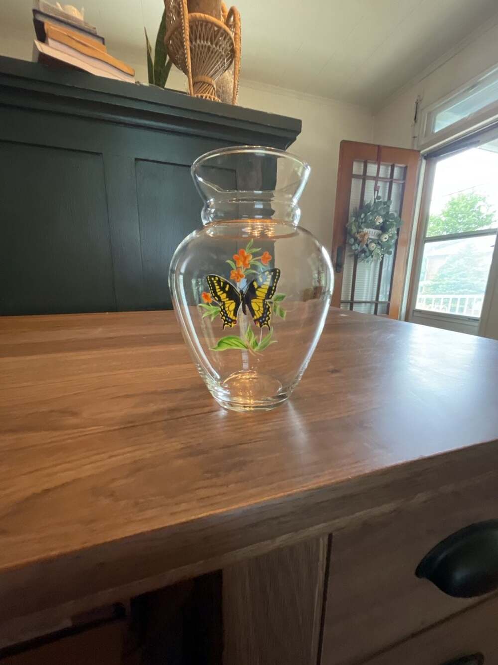 Vintage Lenox Butterfly Hand Painted Glass Vase retro, boho, cottagecore